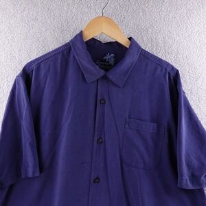 Tommy Bahama Mens Blue 100% Silk Short Sleeve‎ Button Up Shirt XL Camp Pocket
